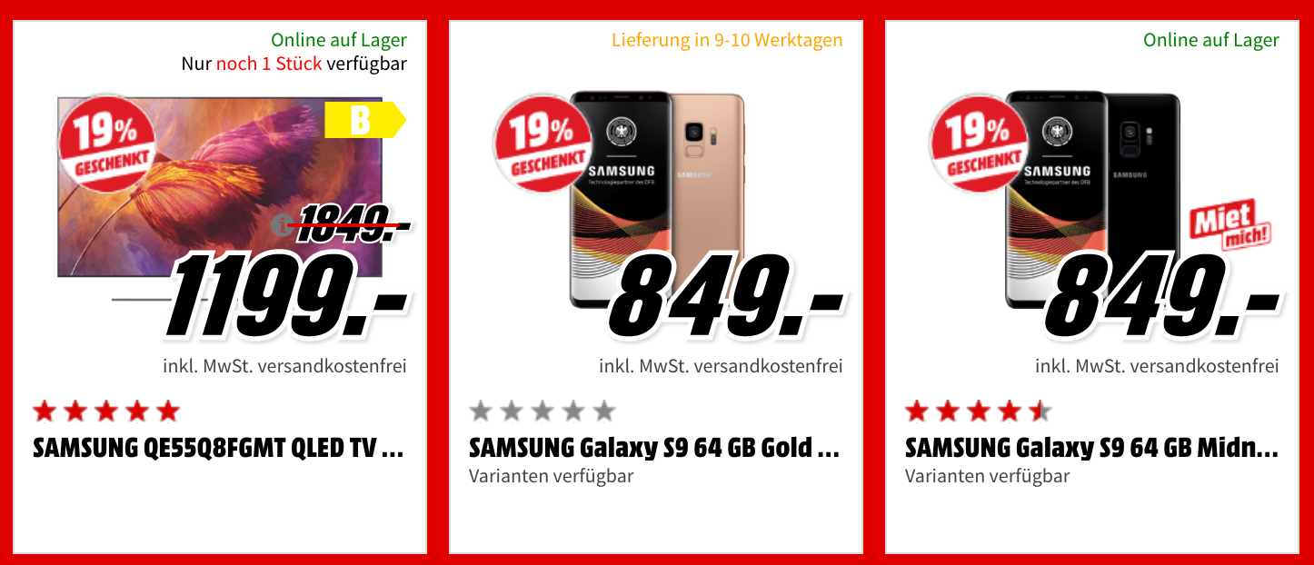 MediaMarkt Samsung Wochen – z.B. SAMSUNG Galaxy Tab S3 für 420€