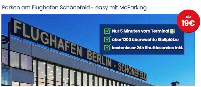 McParking: 8€ Park Gutschein für den Flughafen Berlin Schönefeld   kein MBW!
