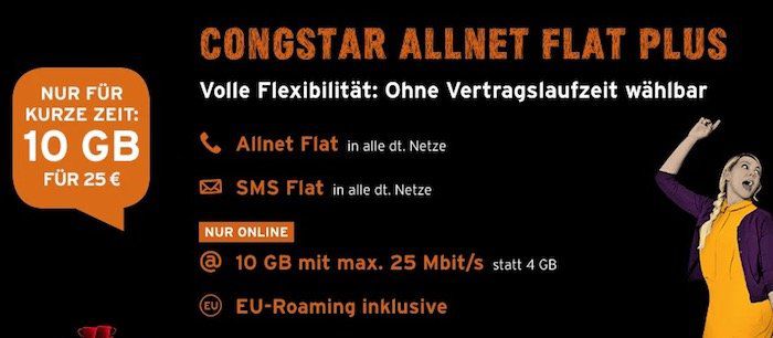 Tipp! Telekom Allnet Flat von Congstar mit 10GB LTE (!) für 30€ mtl.   monatlich kündbar!