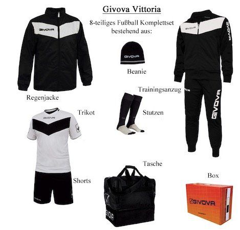 Givova Fußball Sportset mit 8 Teilen (Anzug,Jacke, Trikot, Short etc.) für 48,39€ (statt 64€)