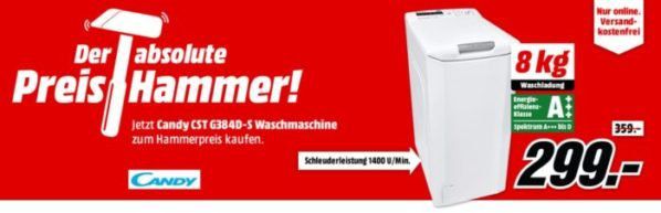 CANDY CST G384D S Toplader Waschmaschine für 299€ (statt 363€)