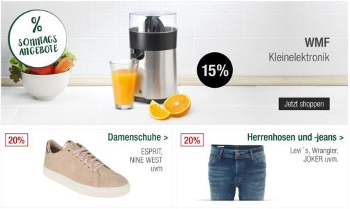 Galeria Kaufhof Sonntagsangebote   z.B. 20% auf Damenschuhe, Uhren, Schmuck, Herrenhosen & Jeans und vieles mehr