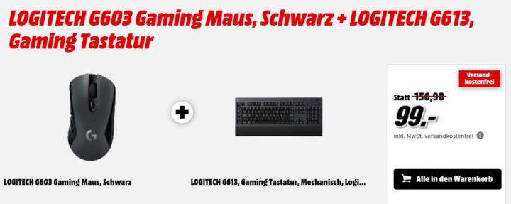 Logitech Gaming Bundle: G613 Tastatur + G603 Maus für 99€ (statt 150€)