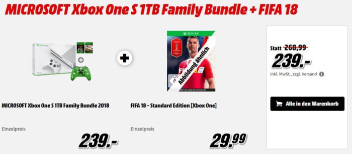 Media Markt XBox Game & Zubehör Sale: z.B. Xbox One S 1TB Bundle mit 3 Games + Creeper Controller für 239€