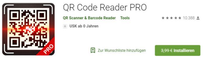 QR Code Reader Pro (Android) gratis statt 3,99€