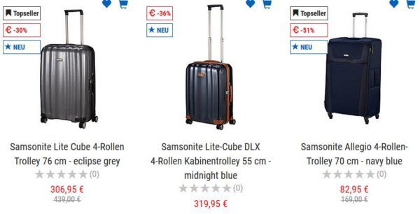 Koffer Direkt mit bis zu 50% Rabatt auf Samsonite bis Mitternacht + weitere 5% bei Vorkasse z.B. Samsonite Dynamo Spinner 78cm ab 68,12€ (statt 83€)
