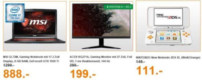 Saturn Entertainment Weekend Deals: z.B. MSI GL72M Gaming Notebook i7 für 888€ (statt 1.149€)