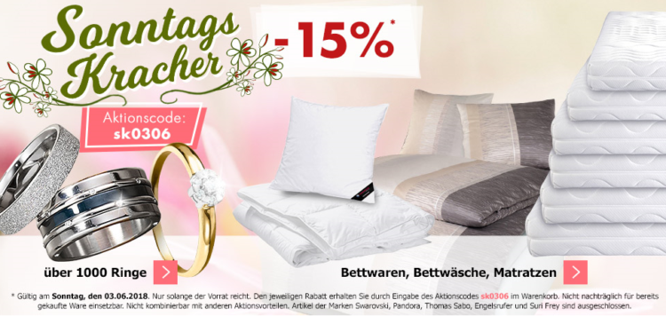 Karstadt Sonntags Kracher mit 15% Rabatt auf Ringe und Bettwaren