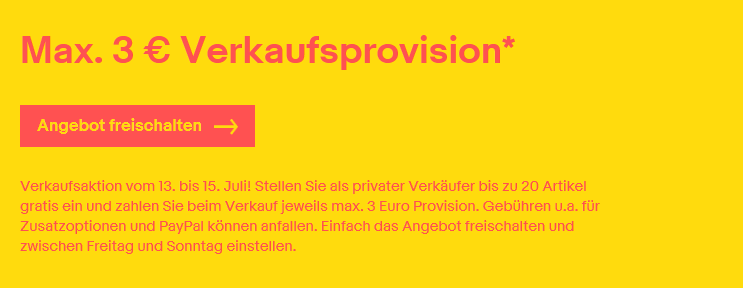 eBay: max. 3€ Verkäuferprovision auf Auktionen und Festpreisangebote