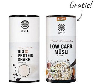 WYLD Bio Shoko Protein Shape Shifter (MHD 31.07.2018) + Demeter Low Carb Müsli (je 450 g) für 16,69€ (statt 28€)