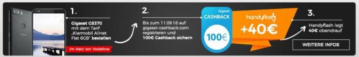 Gigaset GS370 für 1€ + Vodafone AllNet & SMS Flat + 6GB für 17,99€ mtl. +140€ Cashback