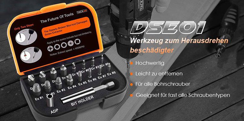 TACKLIFE DSE01   18 Teiliger Bitkasten mit Bohrbits, Verlängerungsbit & Adapter für beschädigte Schrauben für 8,99€ (statt 13€)