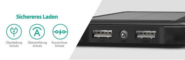 RAVPower Outdoor Powerbank (RP PB082) mit Solarzelle für 22,49€ (statt 30€)