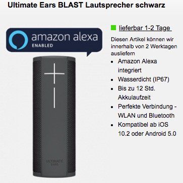 Ultimate Ears BLAST Lautsprecher für 39€ + o2 Tarif mit 2GB LTE für 7,99€ mtl.