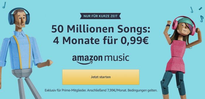 4 Monate Amazon Music Unlimited für Primer einmalig 0,99€ testen statt 31,96€   TIPP!