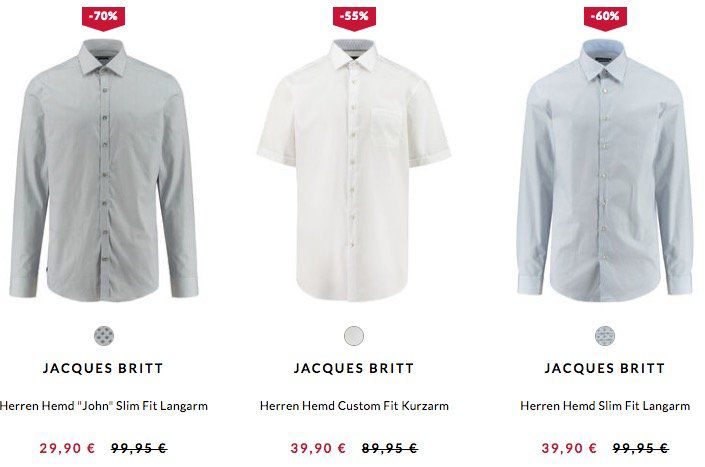 Jacques Britt Hemden ab 25,41€ bei engelhorn (statt 55€)