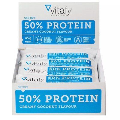 12er Pack Vitafy Essentials 50% Protein Riegel für nur 7,99€   MHD 15.11.2018