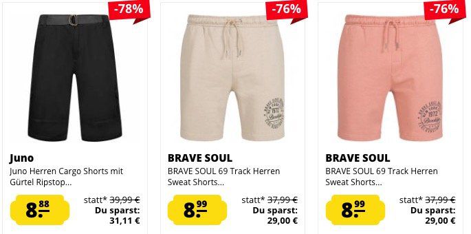 Sommer  und Sport Shorts ab 3,99€ zzgl. VSK bei SportSpar