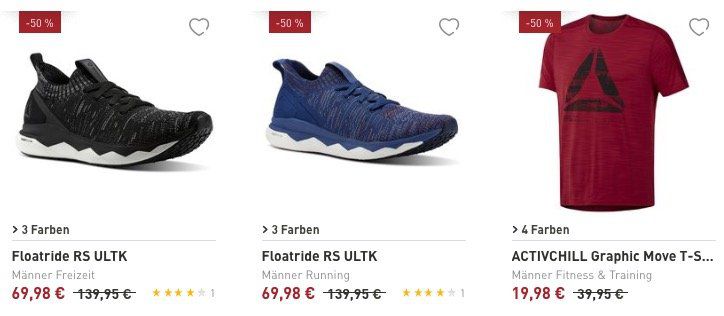 Reebok Flash Sale mit bis 50% Rabatt + 20% EXTRA Rabatt   z.B. Reebok Classics Rapide für 32,93€ (statt 69,95€)