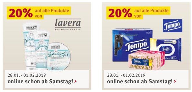 Rossmann: aktuelle Rabatt Aktionen mit u.a. 20% auf Tempo und 20% auf ener Bio Produkte