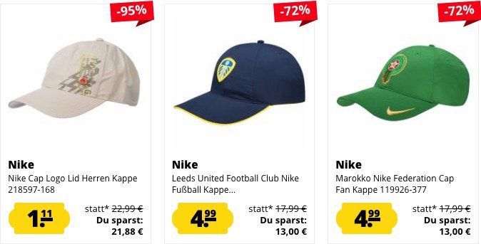 Nike Caps ab je nur 1,11€ + 3,95€ VSK