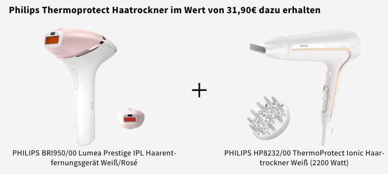 Philips BRI950 Lumea Prestige IPL Haarentfernungsgerät + Ionic Haartrockner ab 309€ (statt 348€)