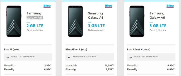 Samsung A6 für 4,95€ + 300Min/SMS + 2 GB LTE O2 ab 12,99€ mtl.