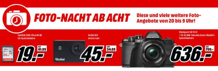 Media Markt Foto Late Night: z.B. OLYMPUS OM D E M10 Mark III für eff. 561€ (statt 694€)