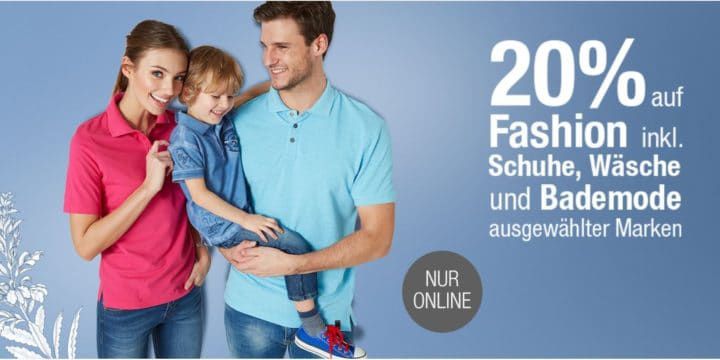 Galeria Kaufhof Dienstag Angebote: heute 20% Rabatt auf ausgewählte Eigenmarken der Herren , Kinder  & Sportbekleidung (inkl. Schuhe)