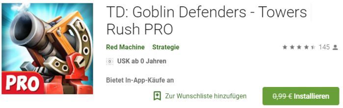 TD: Goblin Defenders   Towers Rush PRO (Android) gratis statt 0,99€