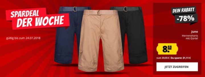 Juno Herren Cargo Shorts mit Gürtel Ripstop ab 8,88€