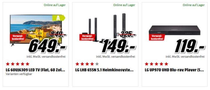 Media Markt LG Tiefpreisspätschicht   günstige TVs z.B. LG UP970 UHD Blu ray Player für 119€ (statt 159€)