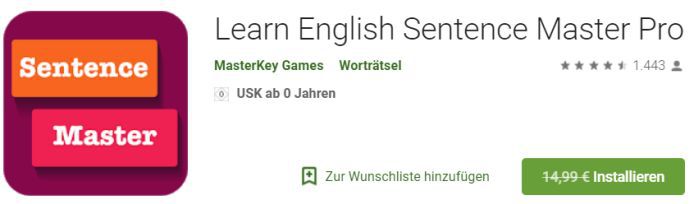Learn English Sentence Master Pro (Android) gratis statt 14,99€