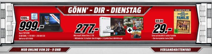 XBOX ONE S 1TB + 4 Top Games für  277€ uvm. im Media Markt Dienstag Sale