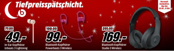Top! Media Markt Beats Tiefpreisspätschicht: z.B. BEATS Tour 2 active, In ear Kopfhörer für 29€ (statt 128€)