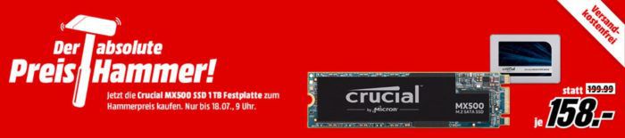 CRUCIAL MX500 1 TB SSD oder als M.2 für je 158€