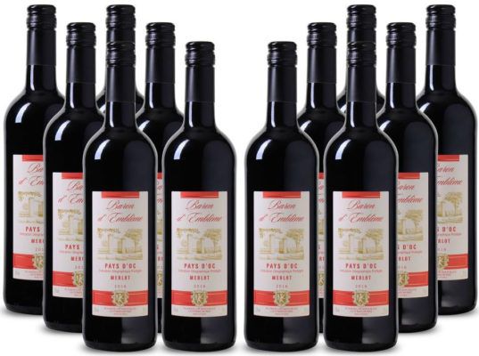 Baron dEmblème   Merlot 12 Flaschen trockener französicher Rotwein für 45€