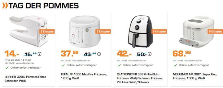 Saturn Late Night: günstige Airfryer und Fritten   z.B. PHILIPS HD9216/40 Airfryer für 99€ (statt 153€)