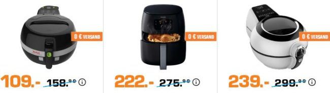 Saturn Late Night: günstige Airfryer und Fritten   z.B. PHILIPS HD9216/40 Airfryer für 99€ (statt 153€)