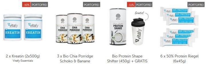 Vitafy: Versandkostenfrei Sale + gratis Xukkolade ab 10€ z.B. Protein Riegel (12x45g) + Mammut Whey Protein (1kg) für 24,49€