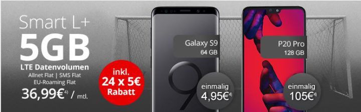 SAMSUNG Galaxy S9 oder S9 Plus ab 4,95€ + Vodafone AllNet + SMS Flat + 5GB LTE für 36,99€ mtl.