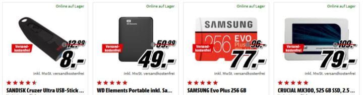 Media Markt Speicher Tiefpreisspätschicht günstige SSDs & Co. z.B. CRUCIAL MX300   525 GB SSD für 79€