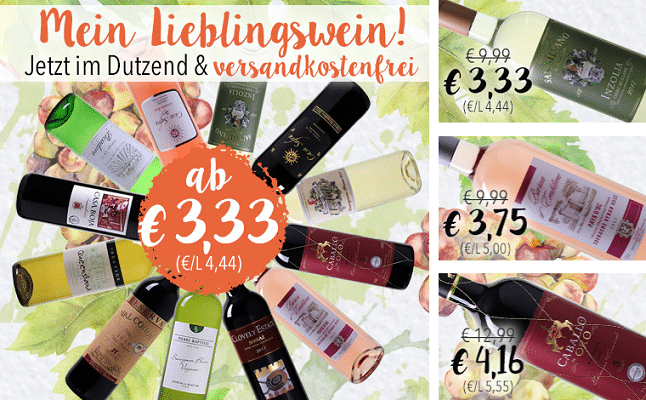 Verschiedene Weine im 12er Set ab 3,33€ pro Flasche + VSK frei