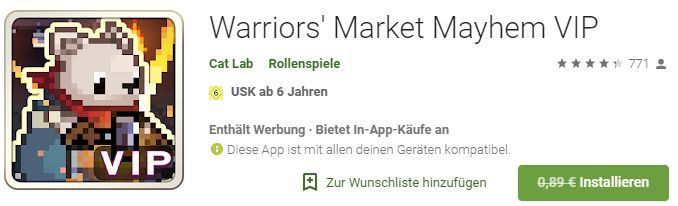 Warriors Market Mayhem VIP (Android) gratis statt 0,89€