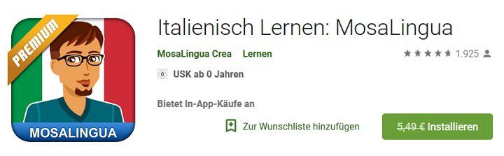 MosaLingua Premium   einfach Italienisch lernen (Android/iOS) kostenlos (statt 5,49€)