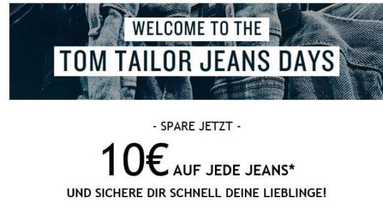 Tom Tailor : 10€ extra Rabatt auf Jeans   auch im Sale bis Mitternacht