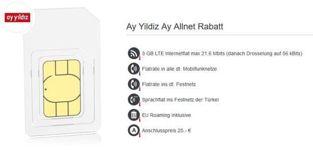 Ay Yildiz Ay Allnet für ~8€ mtl   3GB LTE mit Allnet  & Türkei Flat (o2)