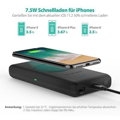 RAVPower RP PB080   Powerbank (10400mAh) mit Qi Ladestation für 29,99€ (statt 40€)