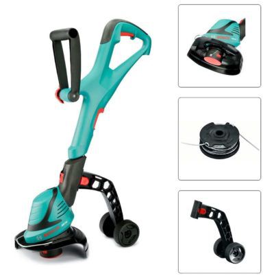 Bosch  Art 24   Elektro Rasentrimmer Bundle mit Radsatz + Doppelfadenspule für 44,95€