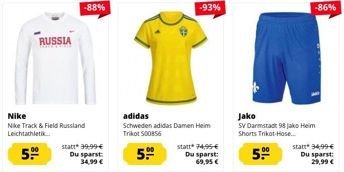 Knaller! Über 500 Artikel für je 5€ (adidas, Jako, Puma, ...) zzgl. VSK bei SportSpar